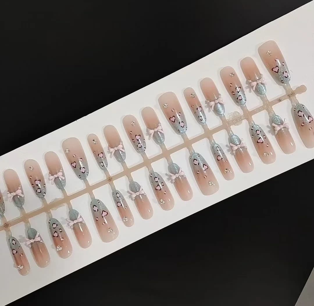 Mākslīgie nagi Sea Salt leoparda raksts, kaķa acs efekts, lente, gara Stiletto forma