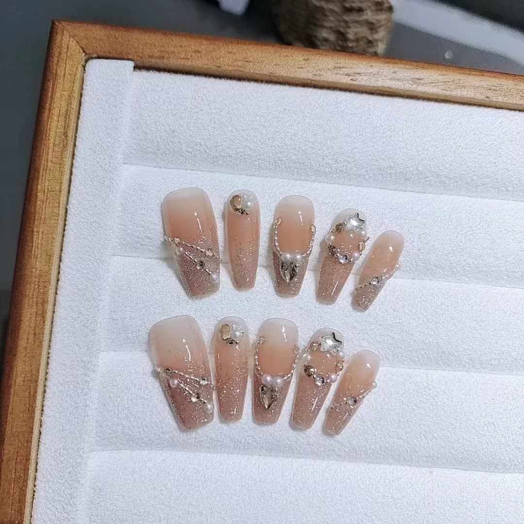 Zvaigžņotu debesu uzliekamie nagi ar rhinestoniem, 10 gabali