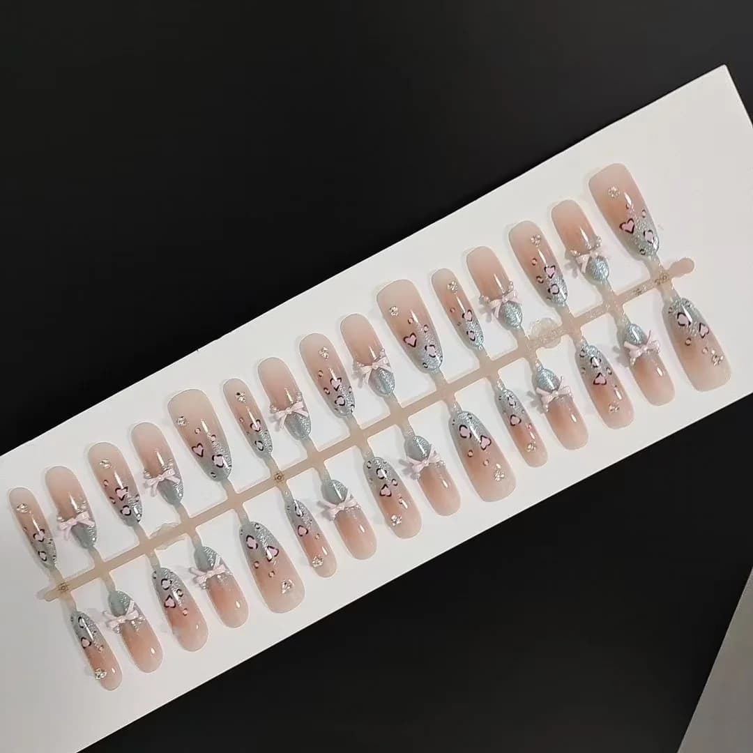 Mākslīgie nagi Sea Salt leoparda raksts, kaķa acs efekts, lente, gara Stiletto forma