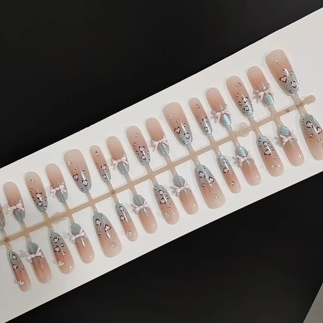 Mākslīgie nagi Sea Salt leoparda raksts, kaķa acs efekts, lente, gara Stiletto forma